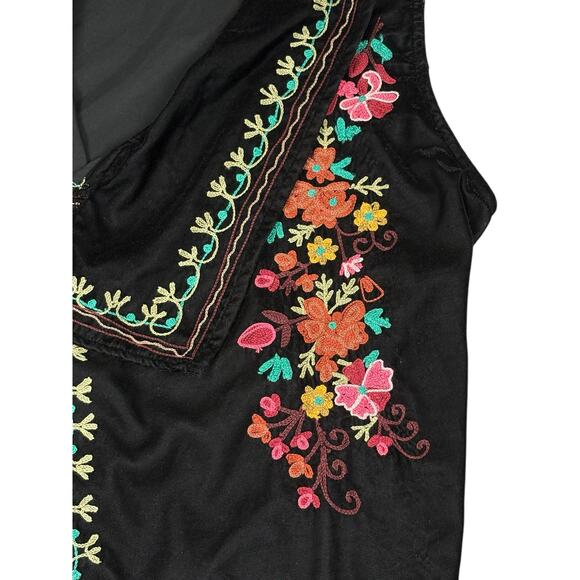 ANU Open Front Velvet Embroidered Vest Women's M Black Bohemian Artsy Boho - Picture 4 of 6